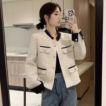 МОДА Топ с длинным рукавом для девочек 2024 Зима Новый дизайн Sense Heavy Industry Грубая шерсть Мода Иностранный стиль Короткая куртка Одежда S бежевый