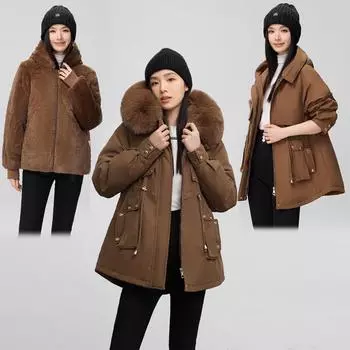 Мода три носить модную женскую одежду зимняя одежда свободная одежда сложенная утолщенная куртка зимнее пальто M хаки