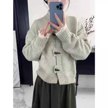 МОДА Угловая пряжка вязаный кардиган женский нежный тонкий мягкий вощеный свитер Одежда One Size