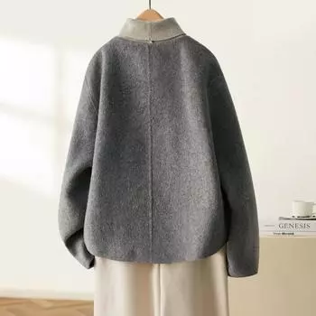 МОДА укороченное шерстяное пальто зима 2024 новое шерстяное пальто Одежда S темно-серого