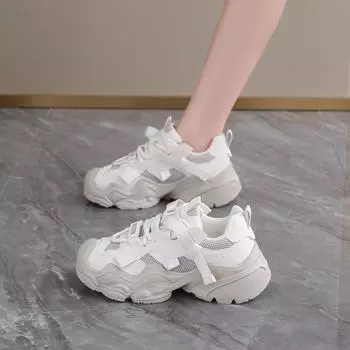 Мода Ультралегкие повседневные туфли на плоской подошве для женщин 2024 года Новые тонкие туфли на толстой подошве Противоскользящие спортивные тенденции 35