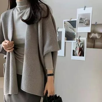 МОДА Универсальный свободный однотонный вязаный свитер жилет свитер с рукавом летучая мышь шаль кардиган женская одежда One Size серый