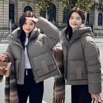 МОДА утепленная женская короткая 2024 зимняя новая маленькая с капюшоном пуховая утепленная женская утолщенная утепленная модная одежда M чёрный