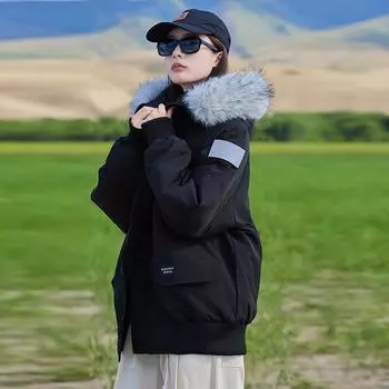 МОДА Утолщенная хлопковая подкладка женская зимняя 2024 новая свободная короткая с капюшоном пуховая модная хлопковая одежда S серый