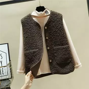 МОДА Утолщенный бархатный жилет женский 2024 зима короткий корейский вариант верхняя одежда универсальный свободный жилет жилет куртка M 80-50 kg