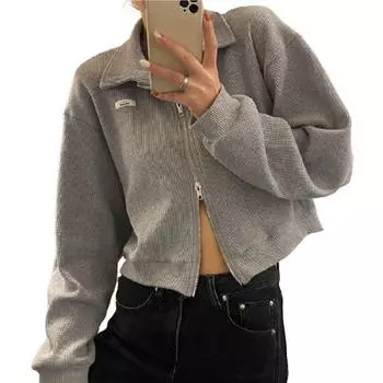 МОДА Весеннее пальто на молнии Теплое мягкое модное весенне-осеннее тонкое однотонное короткое пальто в уличном стиле L серый