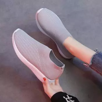 мода Весна Женщины Повседневный Вязание Носки Кроссовки Эластичные Плоские Мокасины Женские Кроссовки На Платформе Женские Кроссовки Женская Обувь 35