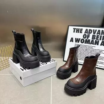 мода Винтаж панк стиль женские ботильоны мода современные короткие ботильоны дамы элегантные толстые каблуки Botas Mujer 35 коричневый