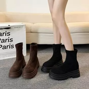 мода Винтаж Зимние женские ботильоны Модные длинные сапоги-ботфорты на платформе с квадратным каблуком Botas De Mujer 35 коричневый