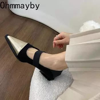 мода Винтажные туфли Мэри Джейн с острым носком для женщин Модные туфли Мелкие смешанные цвета Весна Осень Дамы Элегантные туфли-лодочки в уличном стиле 35 белый