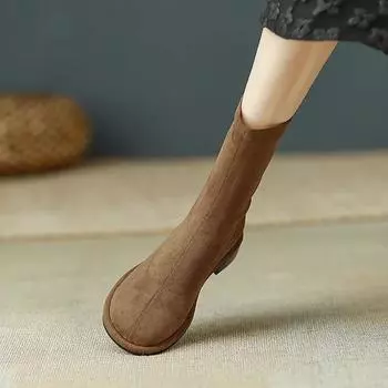 мода Винтажные туфли на плоской подошве Женские эластичные ботинки Scok Модные элегантные туфли с круглым носком Осенние женские короткие ботильоны без застежек 35 хаки