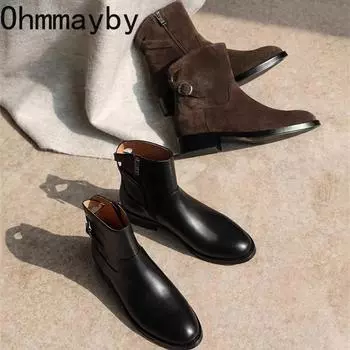 мода Винтажные женские ковбойские сапоги в стиле вестерн Модные туфли с боковыми молниями Осень-зима Низкий каблук Дамы Рыцарь Короткие сапоги 35 кофейный