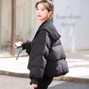 МОДА Вязаный воротник шарф пух женский зима 2024 зима маленький короткий теплый белый утиный пух толстый модная одежда one size fits all темно-коричневого