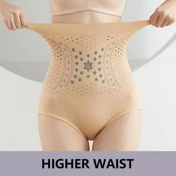 мода Высокая талия плоский живот обтягивающие трусики полые ягодицы дышащие женские плюс размер похудение тело моделирование женское нижнее белье M бежевый