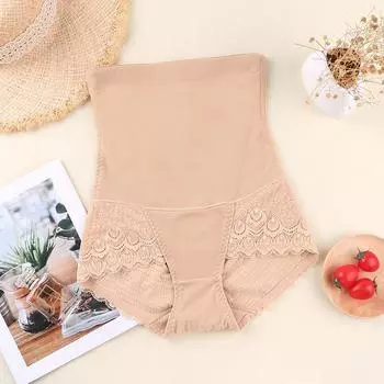 мода Высокая талия Трусы Корректор талии Женское нижнее белье Трусики с кружевным краем Утягивающие трусики с эффектом живота Утягивающее белье S чёрный