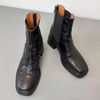 мода Высокие каблуки Челси женские ботильоны Модные квадратные носки массивные элегантные туфли женские 2025 трендовые офисные туфли Зимние туфли-лодочки Botas Mujer 35 чёрный