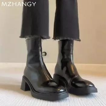 мода Высокие каблуки Женские ботильоны Массивная обувь Женская зимняя новая мода Прогулочная обувь 2024 Трендовые туфли Туфли-лодочки Mujer Snow Botas 35 чёрный