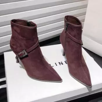 мода Высокие каблуки женские ботильоны модные замшевые туфли с острым носком зима 2025 трендовые туфли на шпильках офисная обувь элегантные сексуальные вечерние ботинки женские 34 чёрный