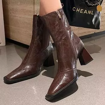 мода Высокие каблуки Женские ботильоны Сексуальные туфли с острым носком Женские трендовые зимние сапоги 2024 года Туфли-лодочки Зимняя мода Сексуальные элегантные женские туфли 35 коричневый