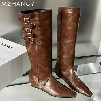 мода Высокие каблуки Женские высокие сапоги Кожаная обувь Модные сексуальные туфли с острым носком Женские тенденции 2024 года Новые ботинки челси Туфли-лодочки Mujer Botas 35 коричневый