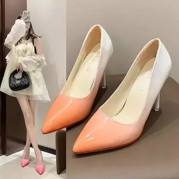 мода Высокий каблук с острым носком Stiletto Red Bottom Модные женские туфли Неглубокие высокие каблуки Красная подошва Высокие каблуки Туфли Лолита 35 чёрный