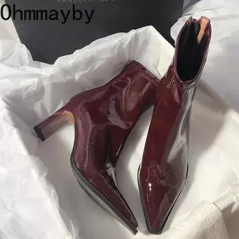 мода Высокий каблук Женские короткие сапоги Модные молнии обувь ретро стиль осень зима острый носок женские танцевальные вечеринки выпускной обувь 35 бежевый
