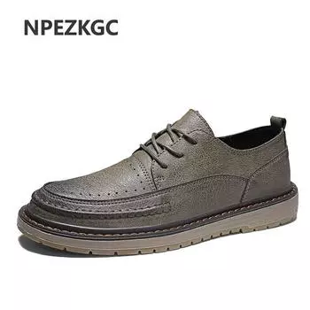 Мода Высокое качество 2024 Новые мужские удобные кроссовки водонепроницаемая обувь кожаные оксфорды модная повседневная обувь для мужчин 6.5 коричневый