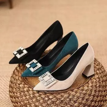 мода Высококачественная обувь для женщин 2024 года, удобные сексуальные туфли на высоком каблуке, вечерние модные туфли на низком однотонном каблуке для женщин, Zapatos De Mujer 35 чёрный