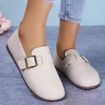 мода Высококачественная обувь Женские мокасины Женские туфли на плоской подошве Повседневные туфли на плоской подошве Женские туфли с пряжкой и круглым носком с мягкой подошвой Женские 36 покинуть белый