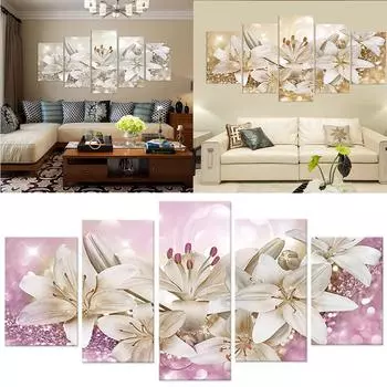 Мода Wall Art Холст Живопись 5 штук Мода Красивый Цветок One Size