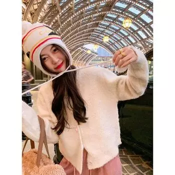 МОДА Waxy Jiji, розовый сладкий кардиган для женщин 2024 года, весна-осень, новый корейский топ с V-образным вырезом и длинными рукавами one size fits all розовый