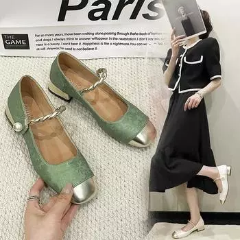 мода весна хит продаж квадратный носок женская обувь модный однотонный мелкий носок легкий средний каблук элегантная женская обувь 35 бежевый