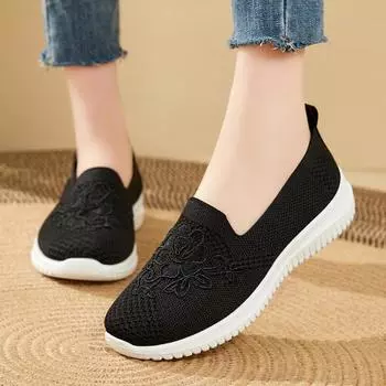 мода весна и осень новые популярные повседневные модные вышитые туфли для мам с неглубоким горлом и женские туфли One Step 36 чёрный