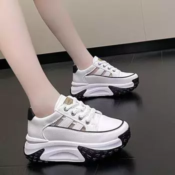 мода весна-осень 2024 женские дышащие и удобные кроссовки повседневные кроссовки на толстой подошве со шнуровкой на танкетке 35 бежевый