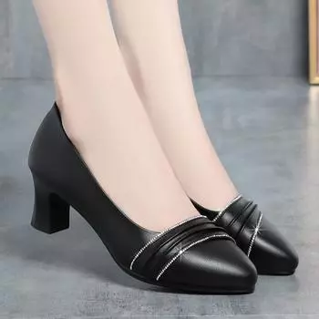 Мода весна осень новая мода мелкий носок заостренный стразами рабочие туфли на низком каблуке удобные мягкие кожаные мягкие подошвы одинарные туфли 35(Foot22.5cm)