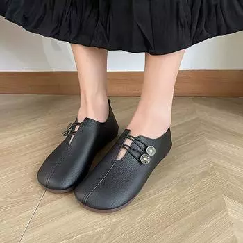 Мода весна/осень новые женские туфли на плоской подошве с круглым носком плоские туфли для женщин на открытом воздухе нескользящие туфли на пряжке ремешок высокого качества лоферы 36 чёрный