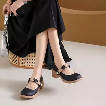 мода весна/осень туфли Мэри Джейн на мелком среднем каблуке смешанных цветов женские 2024 модные туфли-лодочки на квадратном каблуке с пряжкой и ремешком Salto Alto 35 бежевый