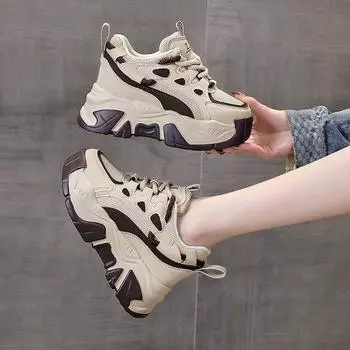 Мода весна осень внутренняя высота увеличивающая старые папины туфли женские модели зима маленькие люди толстый низ наклон с сотней повседневных кроссовок 34 белый