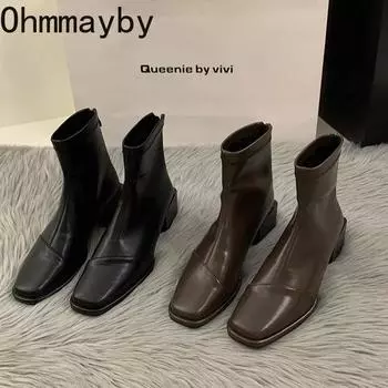 мода весна осень женские ботильоны мода мягкие кожаные женские низкие каблуки короткие ботильоны элегантные молнии сзади женская обувь 35 кофейный