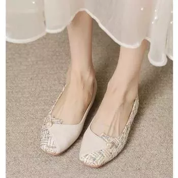 мода весна/осень женские туфли на плоской подошве с квадратным носком туфли без застежек для женщин уличные повседневные туфли на платформе неглубокие лоферы в стиле феи 35 абрикосовый