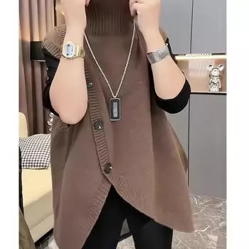 МОДА водолазка нерегулярный дизайн вязаный свитер новая женская одежда весна осень облегающий свитер жилет Одежда one size fits all серый