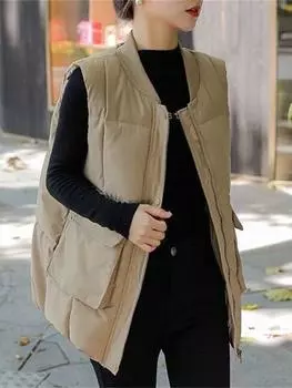 МОДА высокого класса осень и зима новый пуховый хлопковый жилет без рукавов повседневный свободный жилет женская одежда жилет хлопковая одежда Одежда M [recommended 85-52.5kg