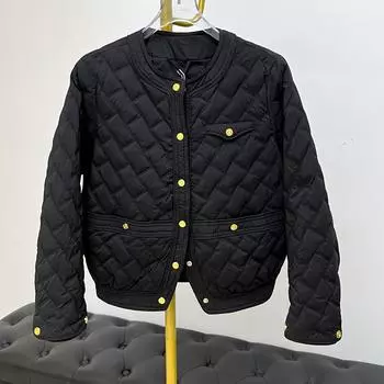 МОДА Xiaoxiangfeng пуховая женская зимняя одежда 2024 года, новая облегающая круглая горловина, универсальная, белая, теплая, короткая, модная Одежда S чёрный