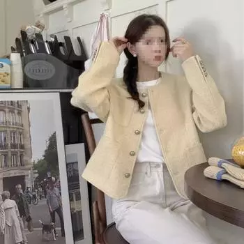 МОДА Xiaoxiangfeng верхняя женская одежда ретро твид темперамент тонкий топ в модной одежде S фиолетовый