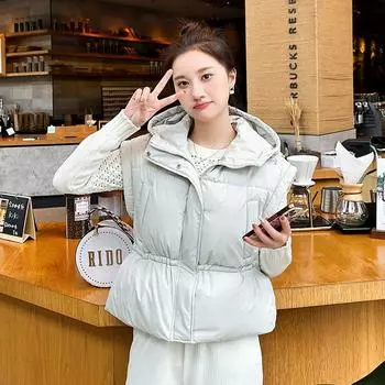 МОДА Xiaoxiangfeng жилет с капюшоном из хлопка для женщин 2024 года, новый тонкий жилет из хлопка для женщин, одежда на осень и зиму M
