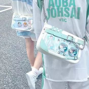 мода Y2k модная женская сумка на плечо прозрачные цепи Лолита Jk милая сумка Ita повседневная искусственная кожа изысканная новая женская сумка 27X17X7cm синий