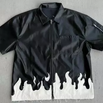 Мода Y2K осень коллаж цвет уличная хип-хоп мужская и женская рубашка на молнии S коралл красный