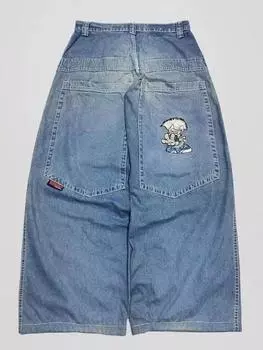 Мода Y2K свободные прямые джинсы уличные хип-хоп винтажные свободные широкие брюки унисекс моющие джинсы M