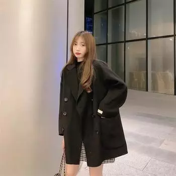 МОДА Японское ретро шерстяное пальто женское весна и осень 2024 новое маленькое шерстяное пальто в стиле Хепберн средняя и длинная студенческая одежда S хаки