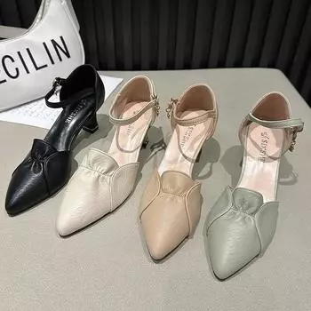 мода Zapatos De Mujer Женская мода Милые легкие весенне-летние туфли с пряжкой на ремешке Зеленые туфли на квадратном каблуке Женские повседневные туфли-лодочки 34 бежевый